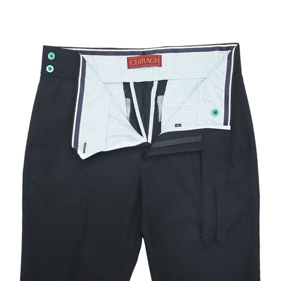 Mens Gurkha Pants Black Wool Blend Slim High Waist Flat Front Dress Trousers 32 - Picture 3 of 7